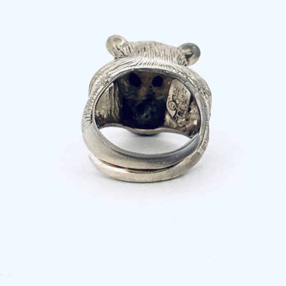 Estate Sterling Silver 925 3D Monkey Ring Black Onyx Eyes Adjustable Size 10 - Picture 5 of 10